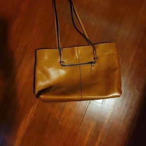Genuine Leather tote shoulder bag, brown